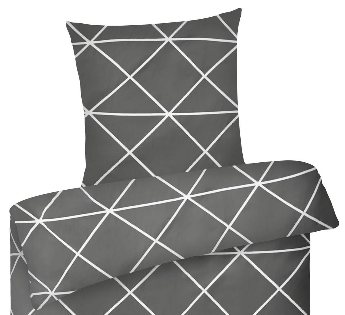BETTWÄSCHE-RENFORCE 155x220 Anthrazit Rauten, Bettbezug aus 100% Baumwolle - Anthrazit, Textil (155/220cm) - Carpe Sonno
