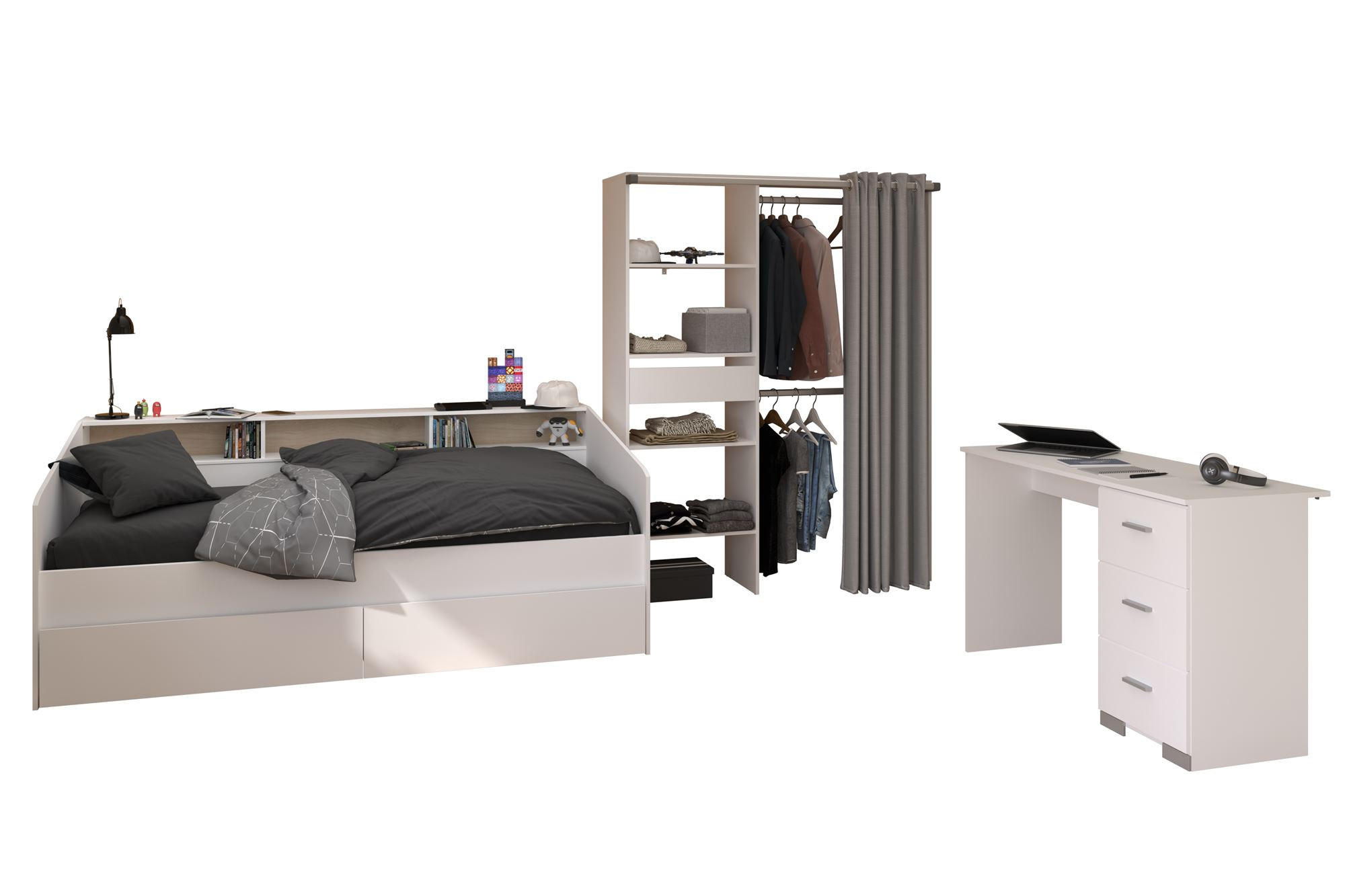 KINDERZIMMER SET Parisot Sleep 3-tlg. Holzdekor Weiß/Eiche - Eichefarben/Weiß, Kunststoff (100/1/200cm) - 58aufmkessel