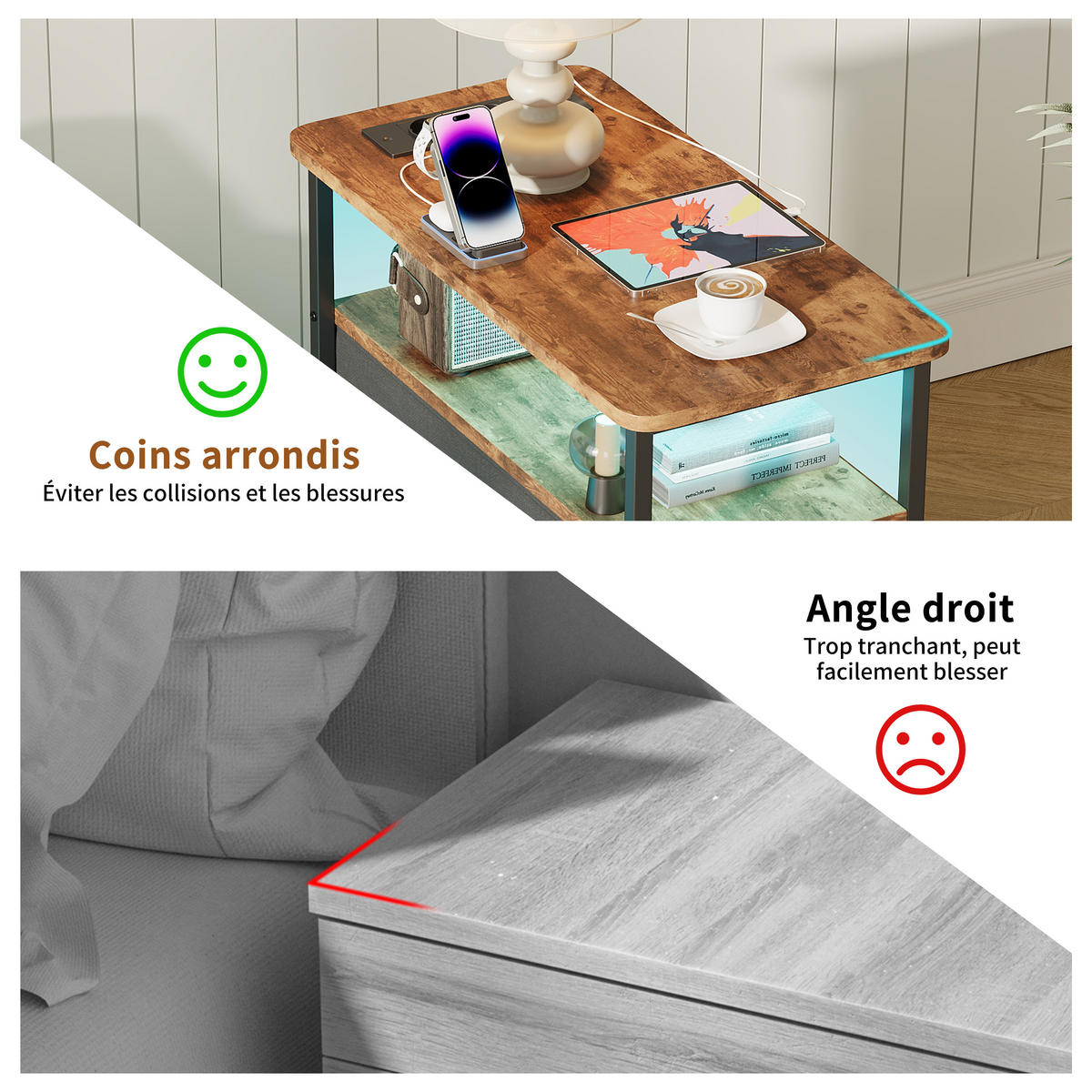TIGERDESIGN LED-NATTBORD EU USB TYPE-C APPKONTROLL - Brun, Träbaserade material (28/60.5/58cm) - SHOPENTRA