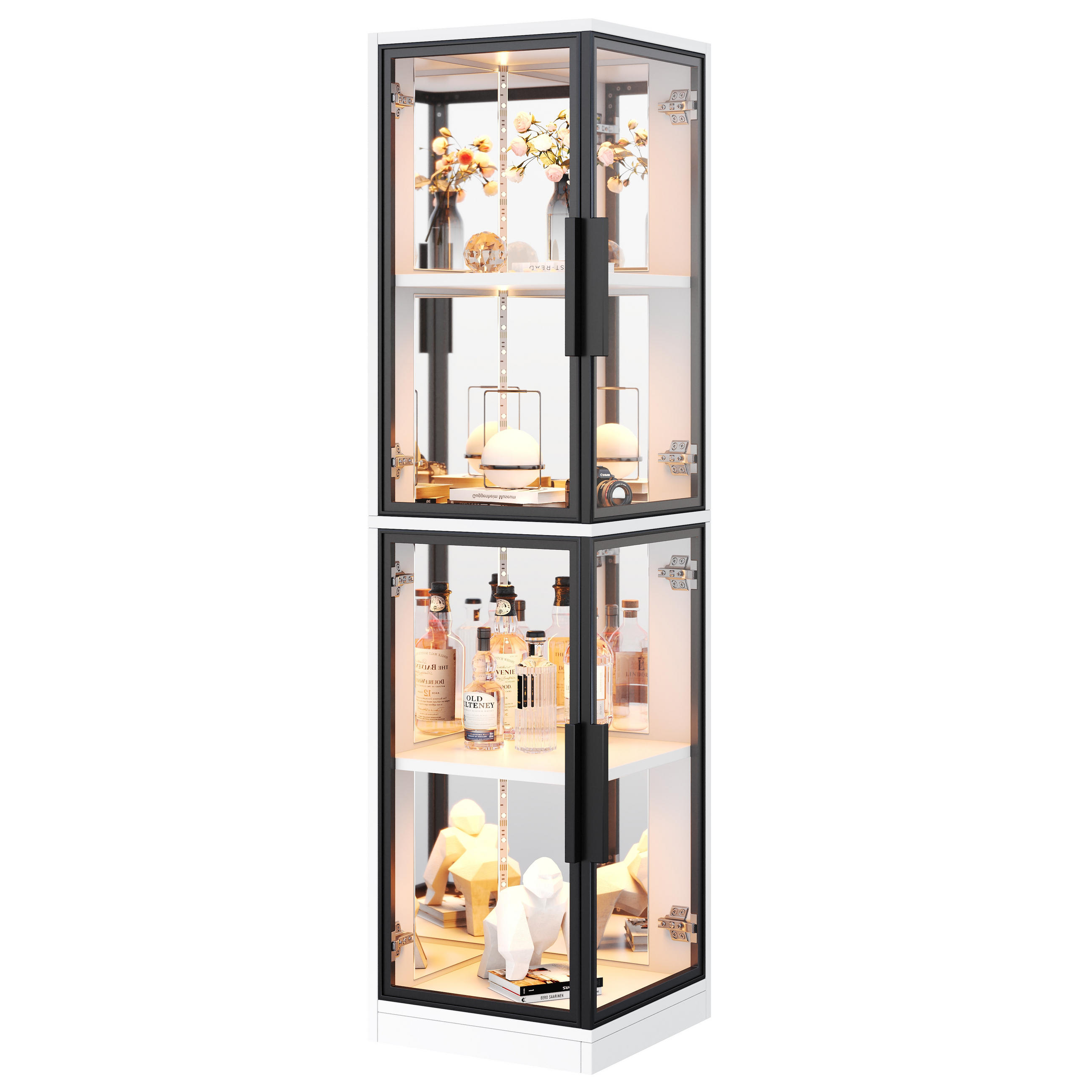 VITRINE LED Glas Spiegelrückwand 164cm Weiß - Weiß, Glas (44/164/42cm) - FLIEKS