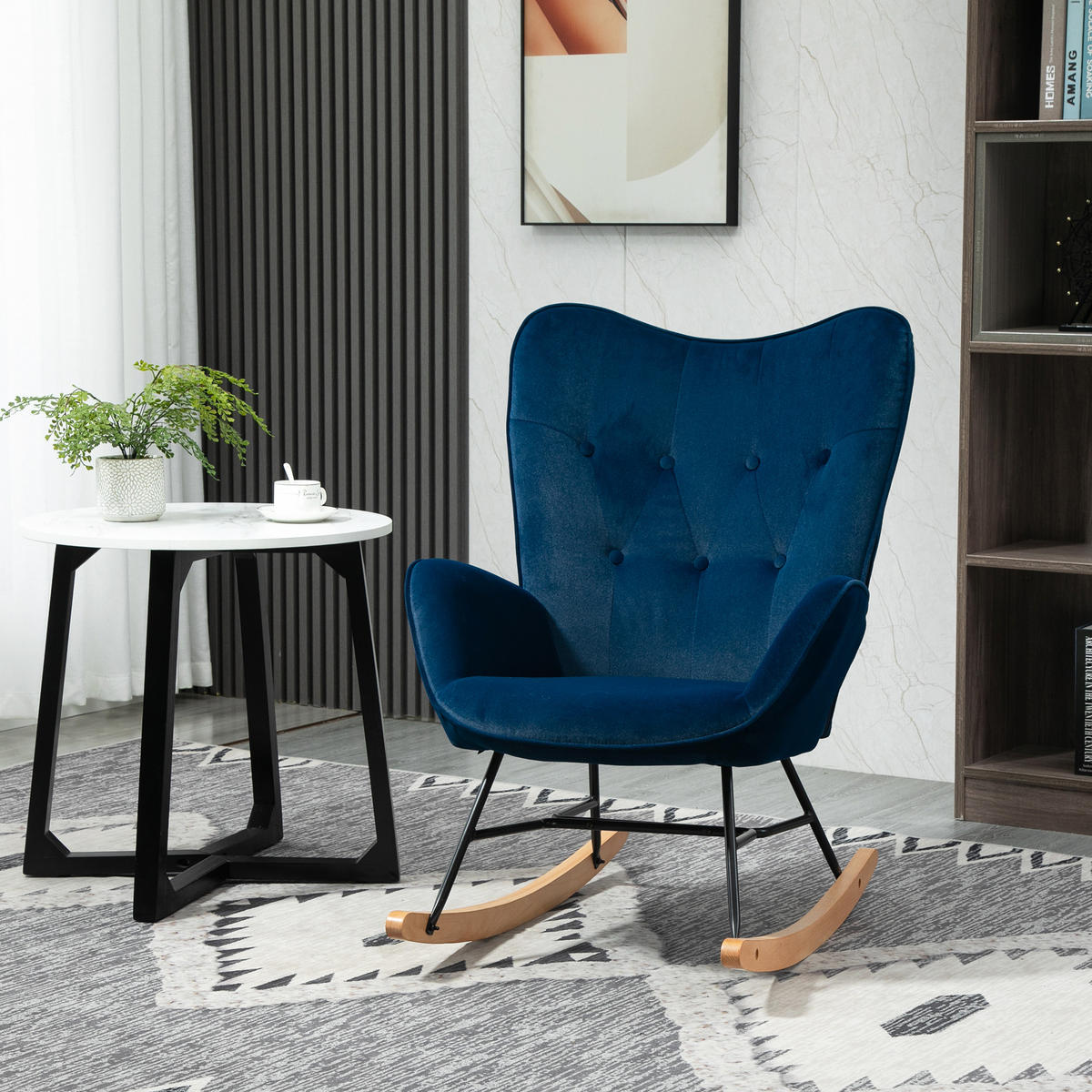 SCHAUKELSTUHL, ergonomisch Schwingsessel, Armlehnsessel, Stillsessel, Blau - Blau, Textil (70/96/65cm) - HOMCOM