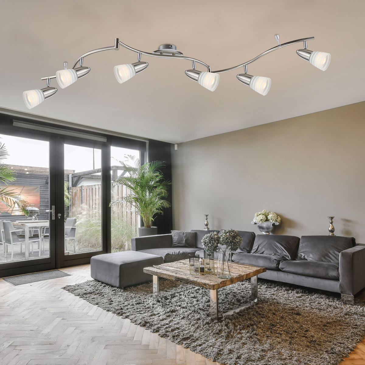 LED DECKENLEUCHTE Metall Chrom Silber - Silberfarben, Glas (145/27.5/18.5cm) - Globo Lighting