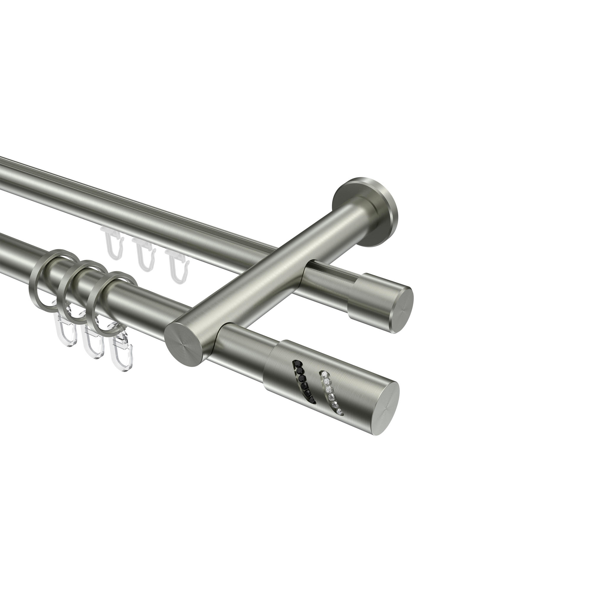 RUNDROHR-INNENLAUF-GARDINENSTANGEN-SET Platon Zoena 160 cm, 2-läufig, 20 mm Ø Edelstahl-Optik - Edelstahlfarben, Metall (160cm) - INTERDECO