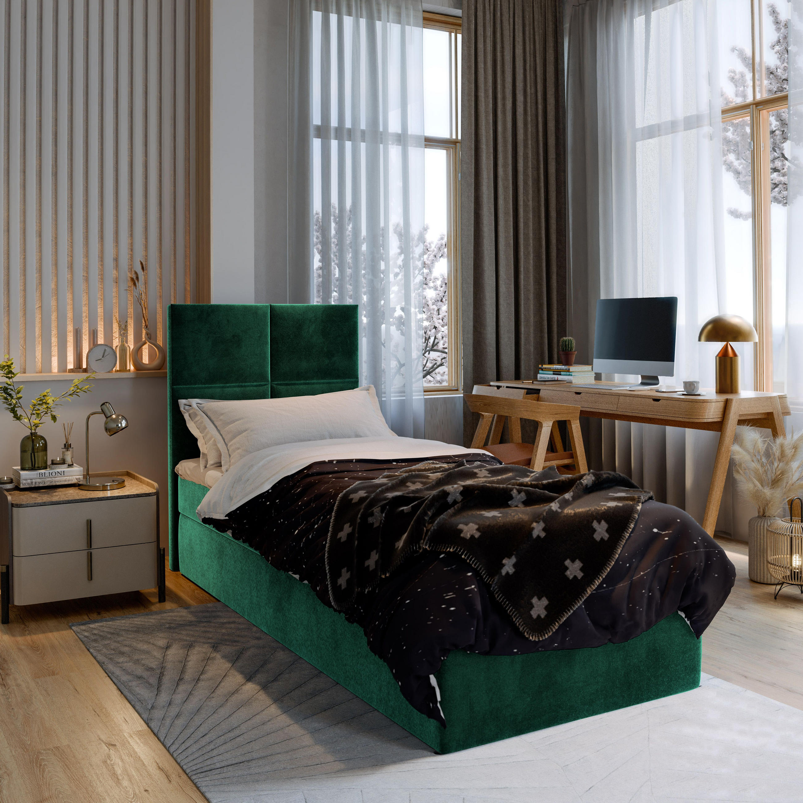 BOXBETT LENA 100 100x200 cm mit Matratze und Topper - Grün - Grün, Holz (100/200cm) - MASSENO
