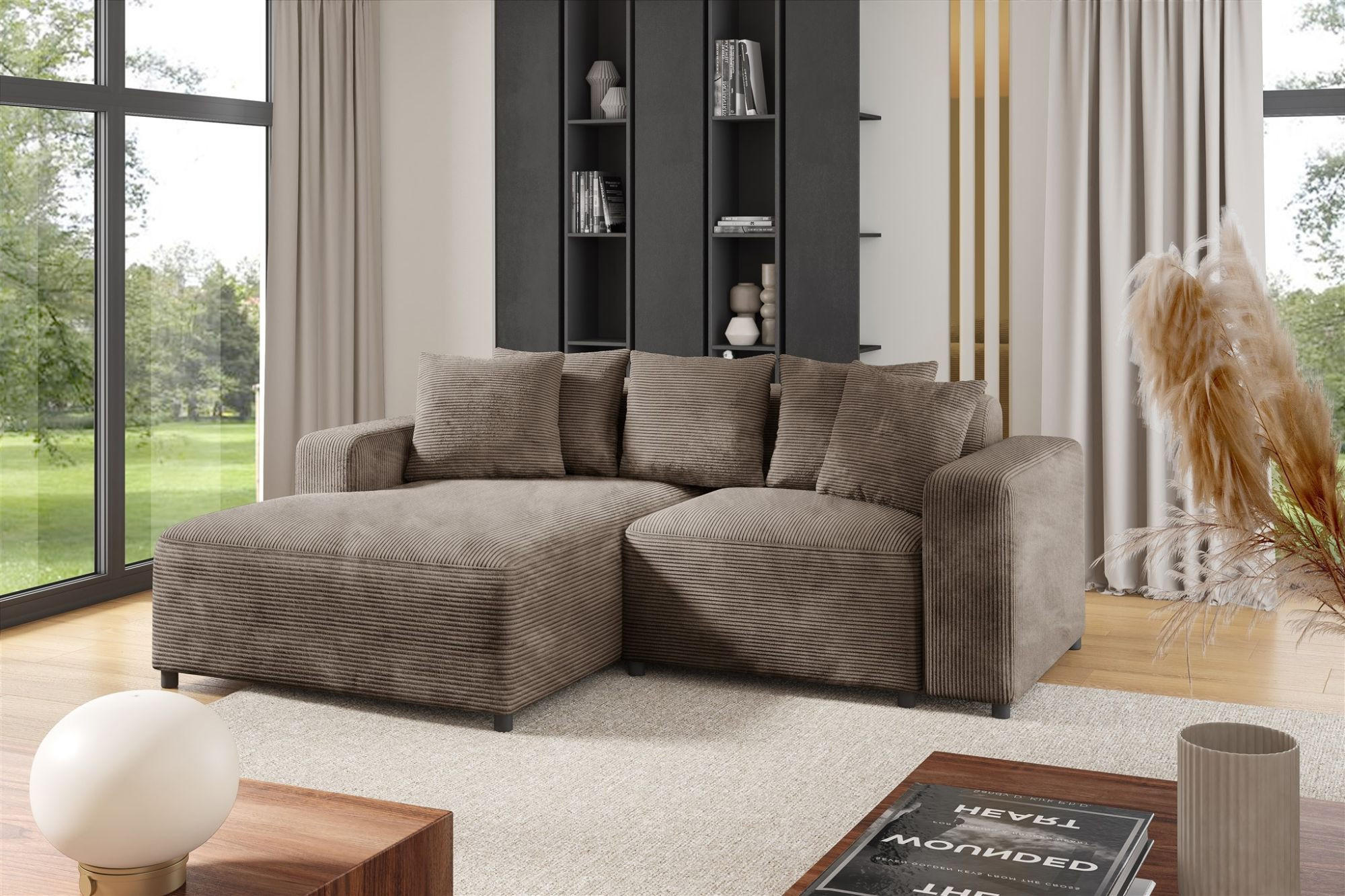 ECKSOFA Megan Xs In Stoff Poso - Mokka, Holzwerkstoff/Textil (240/165cm) - Fun Möbel