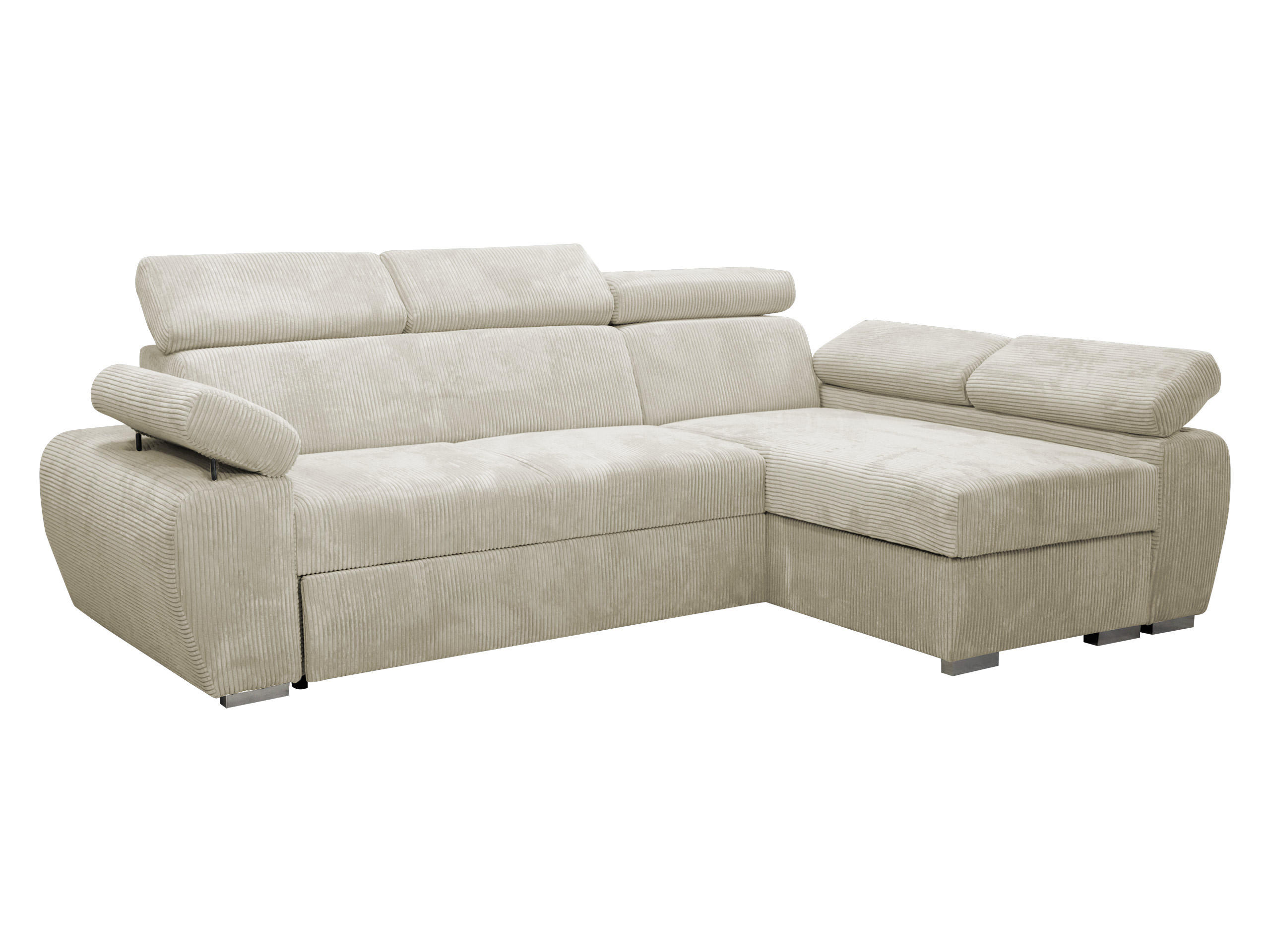 ECKSOFA Boston Mini Premium Cord 2RLC Seite: Rechts 2R+LC - Chromfarben/Beige, Holz/Textil (255/170cm) - MIRJAN24