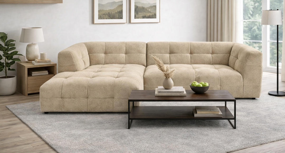 SOFA beige Webstoff 292 x 161 cm, Ecksofa 5-Sitzer, L-Sofa Ottomane links - Beige, Holz/Textil (292/161cm) - Inn.Furn