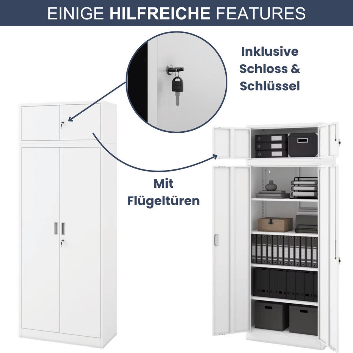 SCHRANKERWEITERUNG Aktenschrank mit 2 Flügeltüren 38x80x40cm Weiß - Weiß, Metall (80/38/40cm) - DELUKE