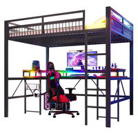 HOCHBETT aus Metall und MDF 140x200 cm Schwarz mit Schreibtisch, LED-Lichtleiste, USB-C und Steckdosen - Schwarz, Metall (140/200cm) - Modfu