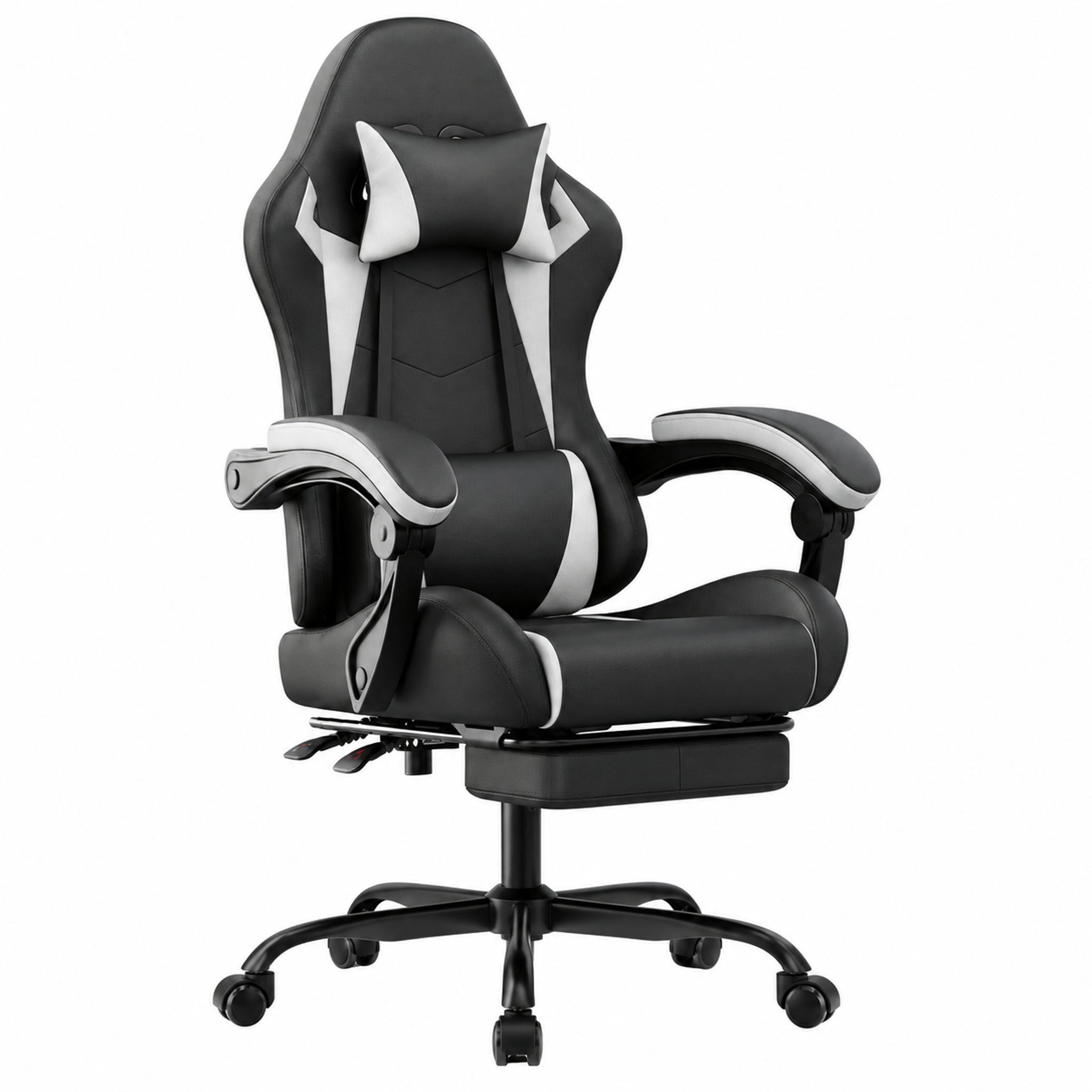 GAMING-STUHL ergonomisch PVC Black White - Weiß, Kunststoff (63/120.5/58.5cm) - Meubliv