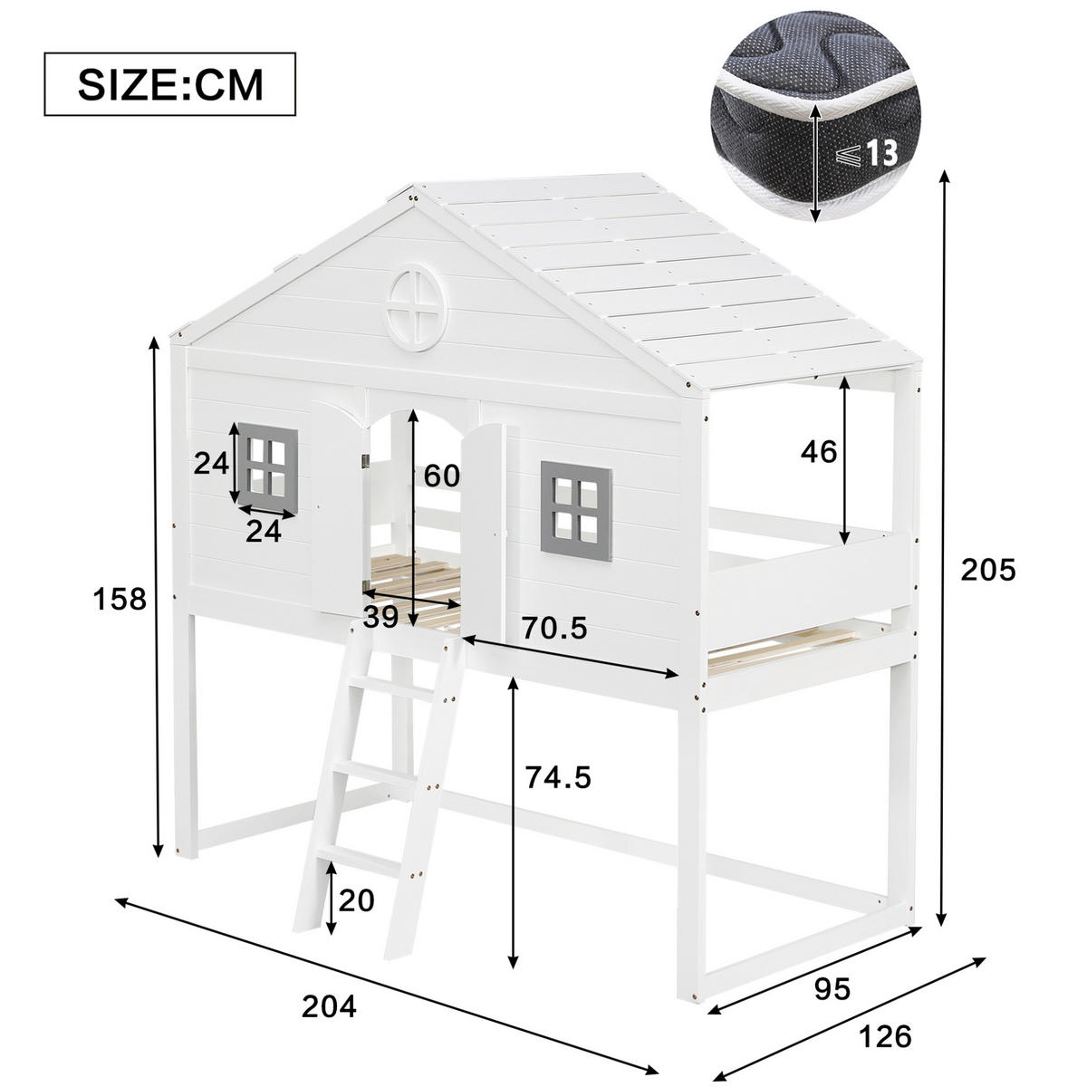 HOCHBETT 90/200 cm in Weiß/Grau – mit Treppe, Rausfallschutz und Fenstern - Weiß, Holz (90/200cm) - BEAOK