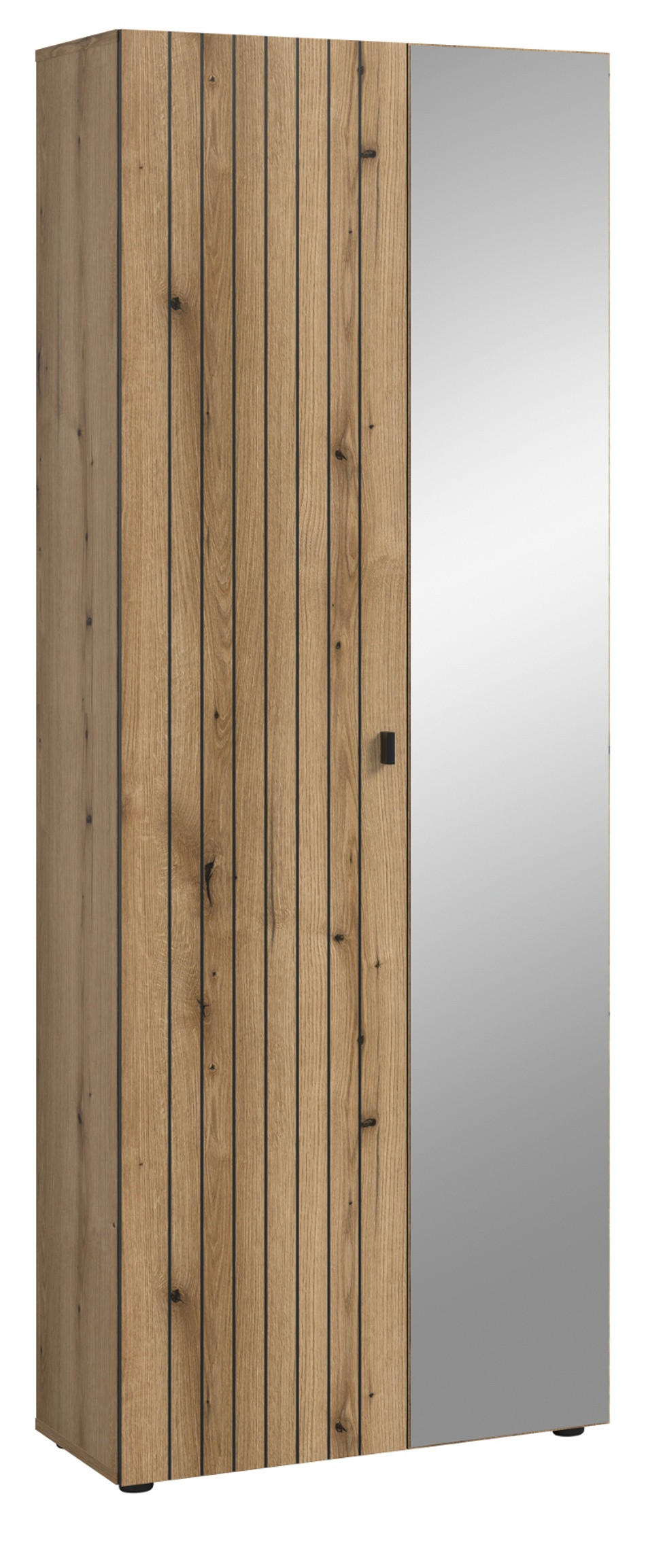 GARDEROBENSCHRANK Evoke Eiche 70 x 192 cm, Schuhschrank mit Spiegel - Schwarz/Eiche Artisan, Glas/Holzwerkstoff (72/192/37cm) - Inn.Furn
