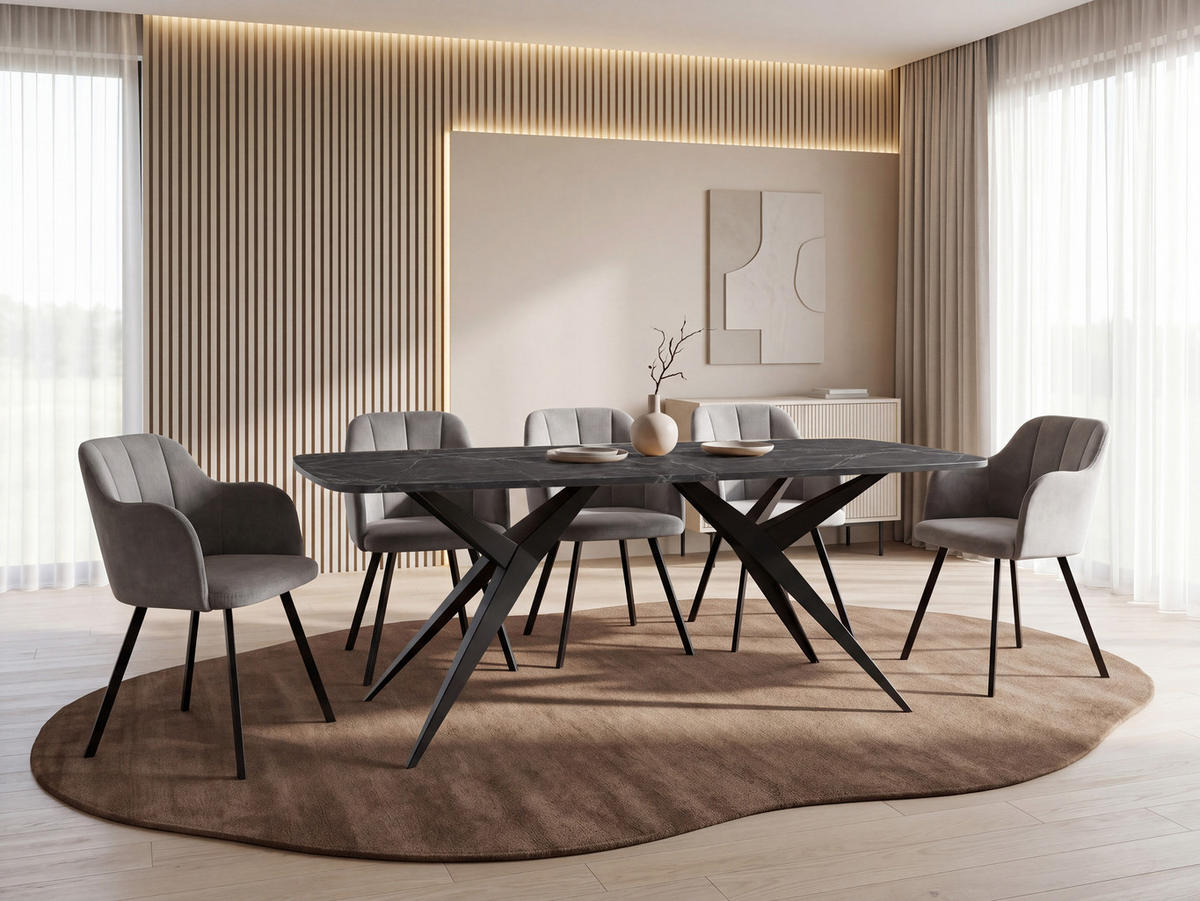 ESSTISCH Trax – Ausziehbar, Rechteckig, mit Schwarzen Metallbeinen – Schwarzer Marmor 180-256/90/76 cm - Anthrazit/Schwarz, Holzwerkstoff/Metall (90/256/76cm) - WFL GROUP