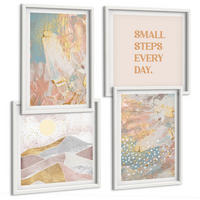 BILDER SET 4er Set - 50x50 cm & 40x60 cm Weißer Rahmen - Abstrakte Pastellmuster - Weiß, Kunststoff (50/50cm) - TULUP