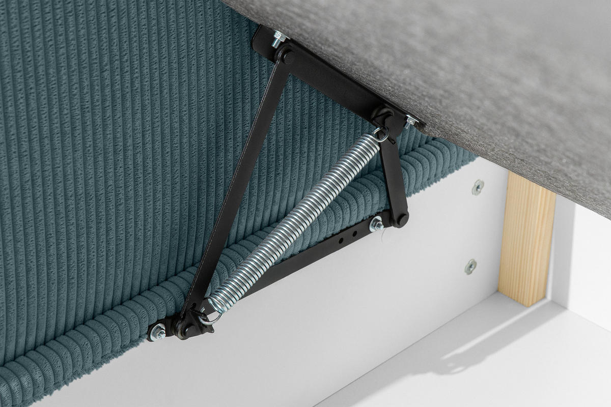 JUGENDBETT ROTI Einzelbett mit Bettkasten, 90x200cm, Bett mit Bonellmatratze, mit Rückenlehne - Blau/Schwarz, Holz/Holzwerkstoff (92/200cm) - KONSIMO®