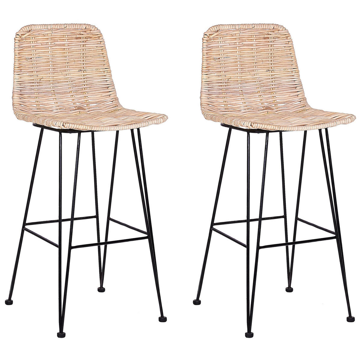 BARHOCKER 2er-Set Rattan Beige Cassita - Beige, Naturmaterialen/Metall (43/103/47cm) - Beliani