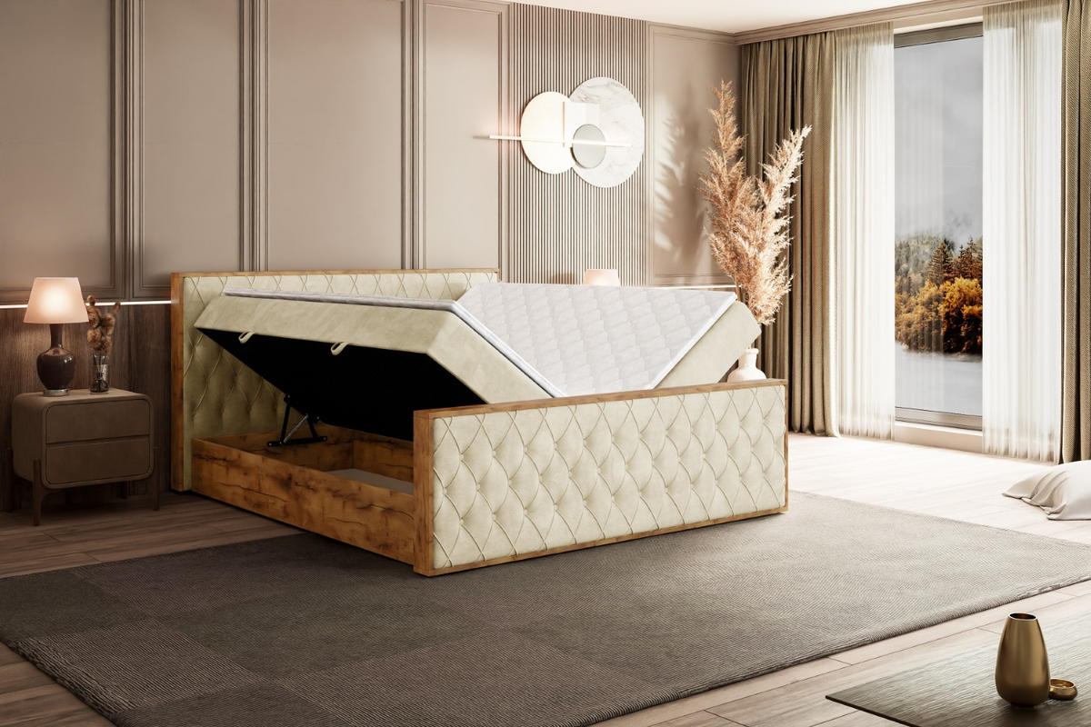 BOXBETT mit Matratze H3 und Lattenrost - LOLLI5-Z - 160x200 - Beige Monolith - Beige, Holzwerkstoff (160/200cm) - ALTDECOR