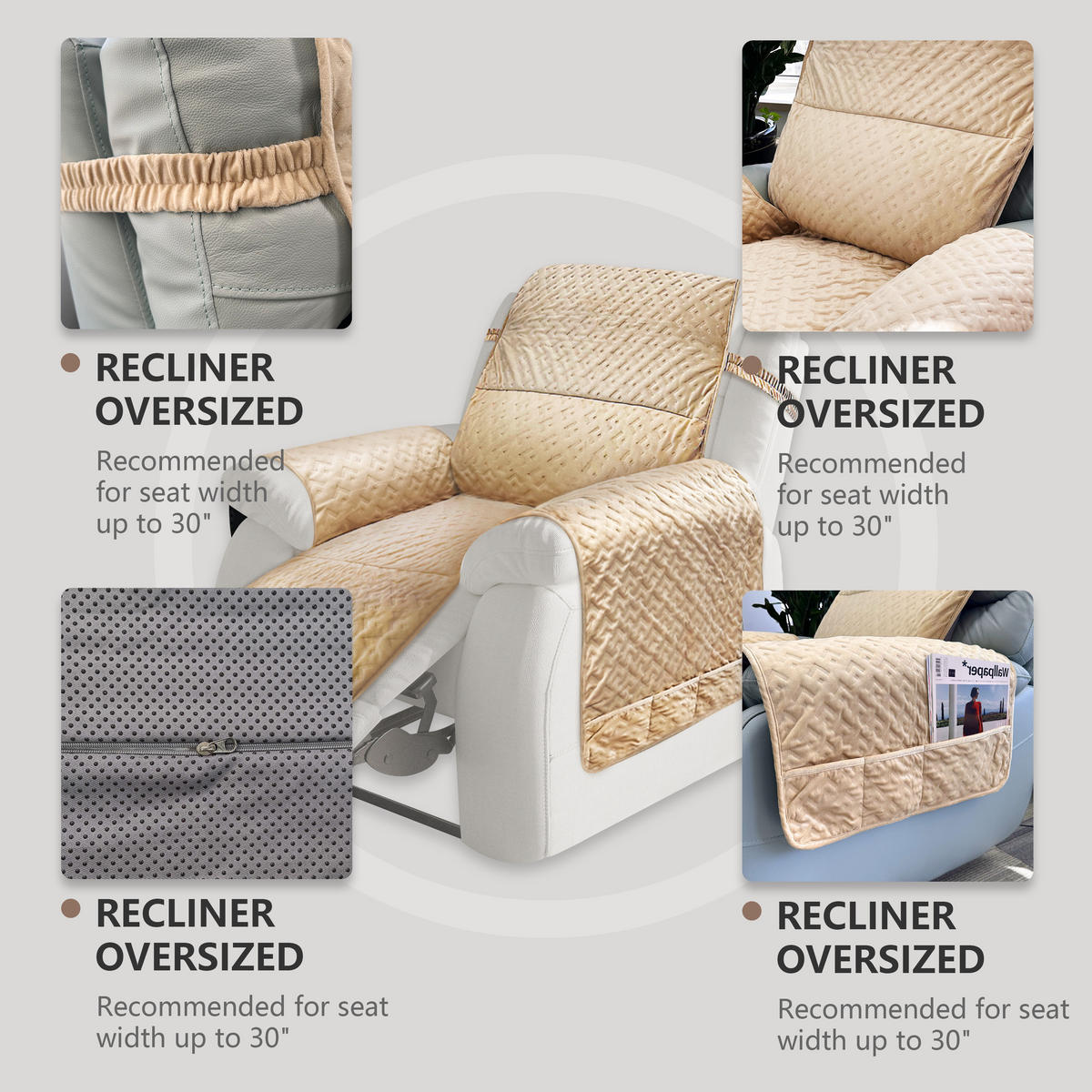 LENDEN- und Rückenstützkissen Einteilig Mit Gurten - Cappuccino, Textil (224/198/2cm) - Vercart