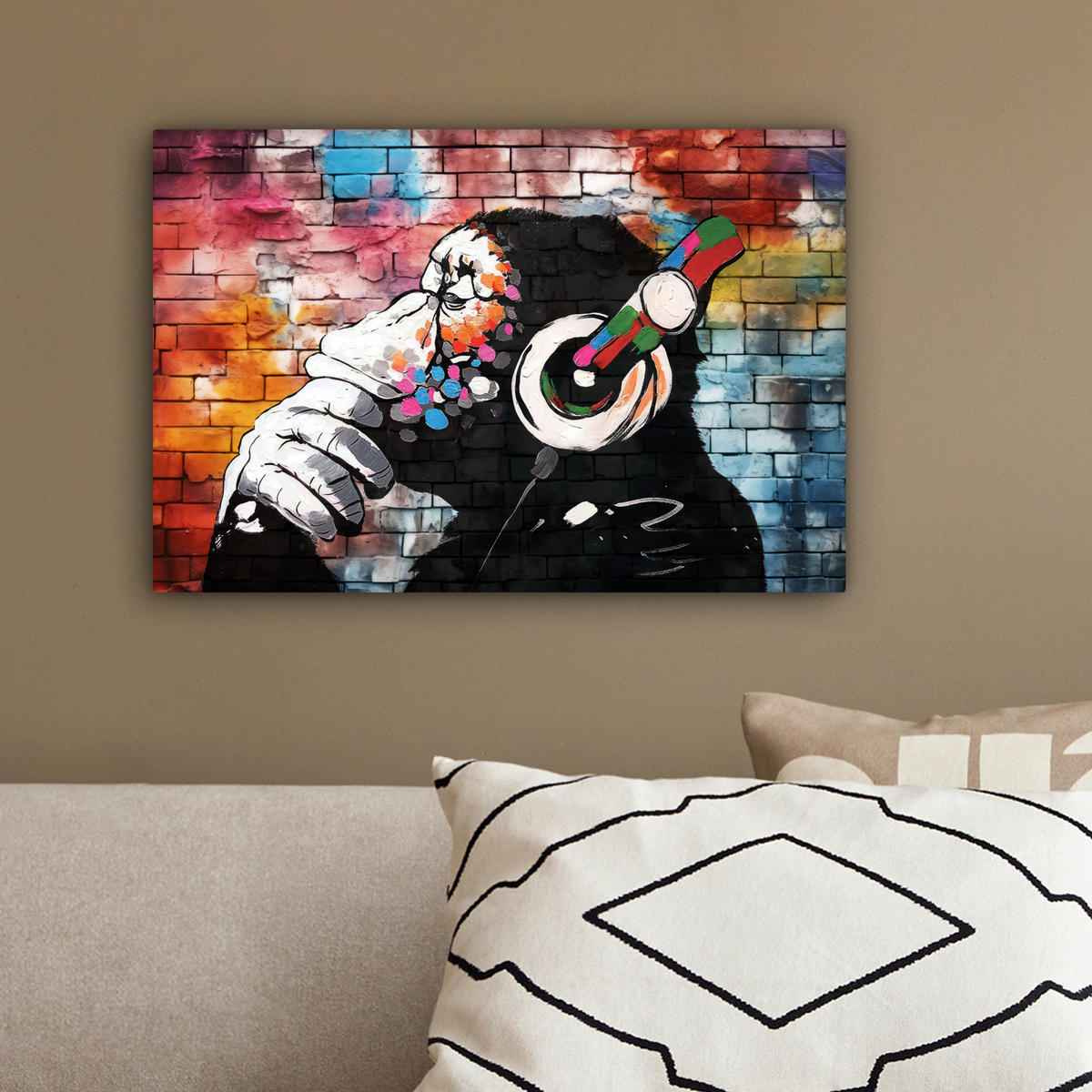LEINWANDBILD Affe - Graffiti - Musik 30x20 cm - Multicolor, Textil (30/20cm) - MuchoWow