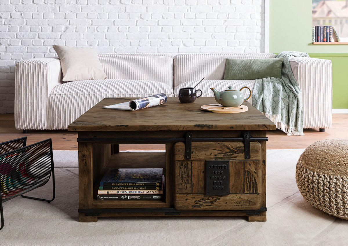 COUCHTISCH Mango 90x90x45 braun lackiert RAILWAY #4006 - Braun, Holz (90/90/45cm) - Massivmoebel24