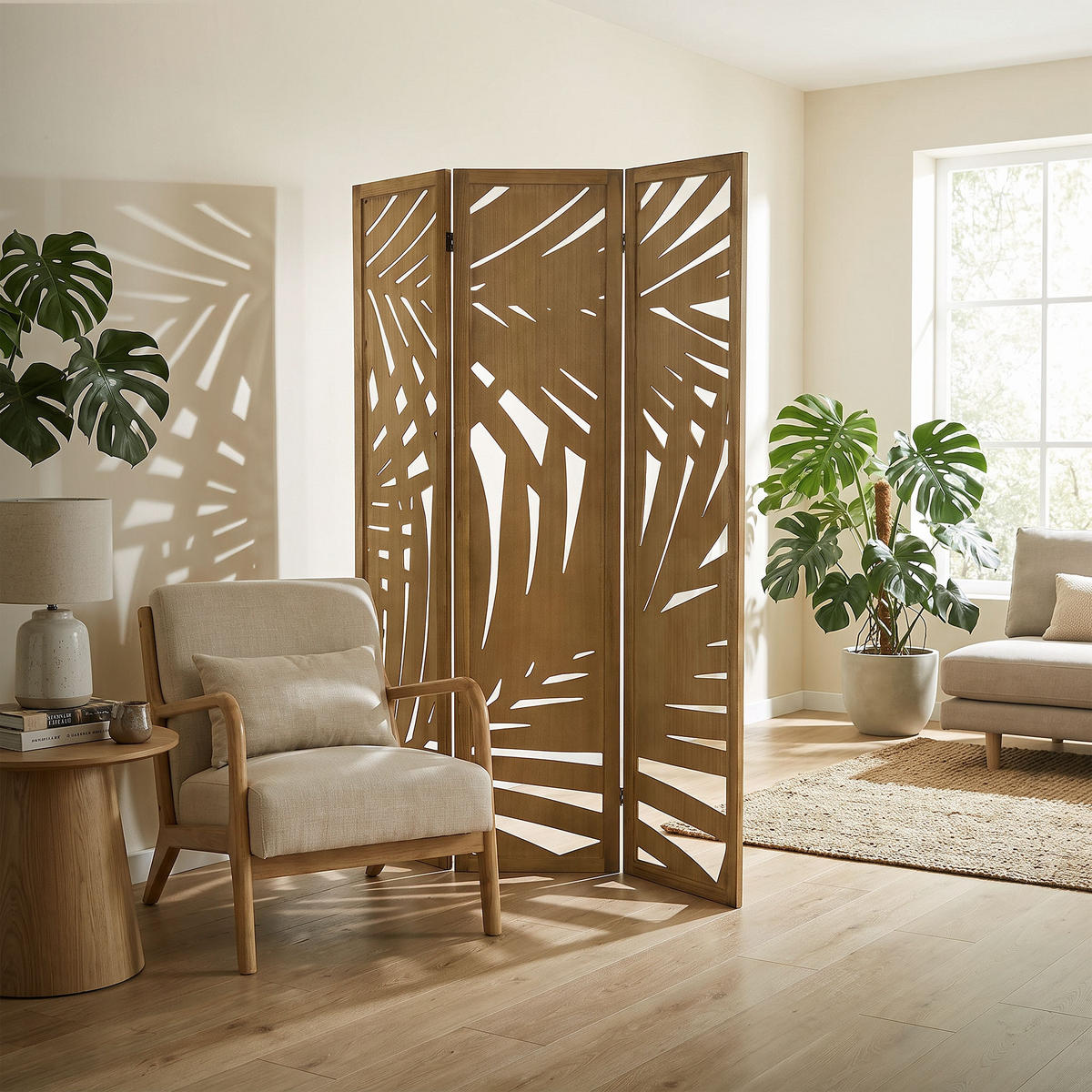 PARAVÁN, 3dílný, Sapporo, 170 × 121 cm, přírodní, ze dřeva - hnědá, dřevo (121/170/2cm) - ML-DESIGN