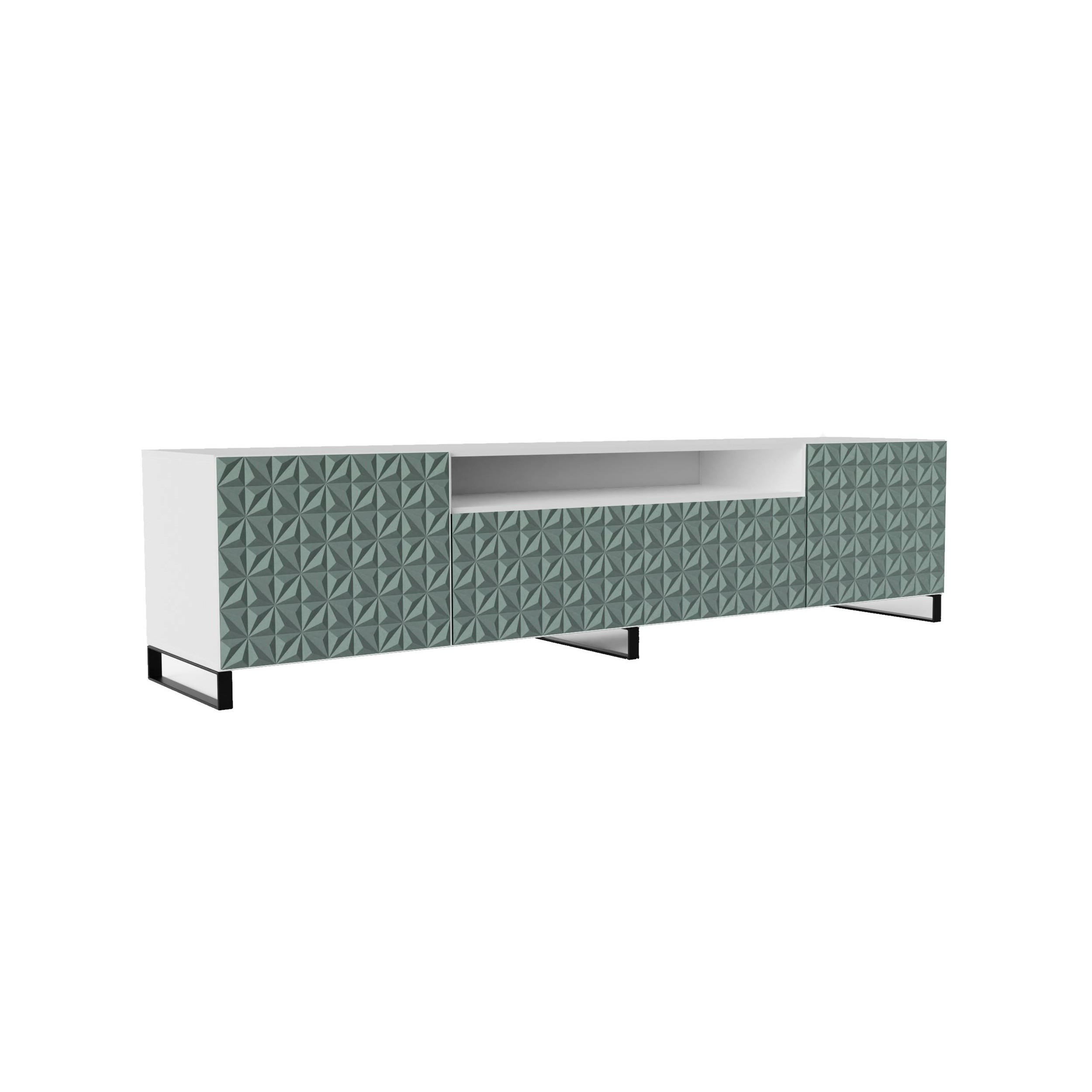 Meblini Tv-Schrank Weiß, Grün 200x53x41 cm