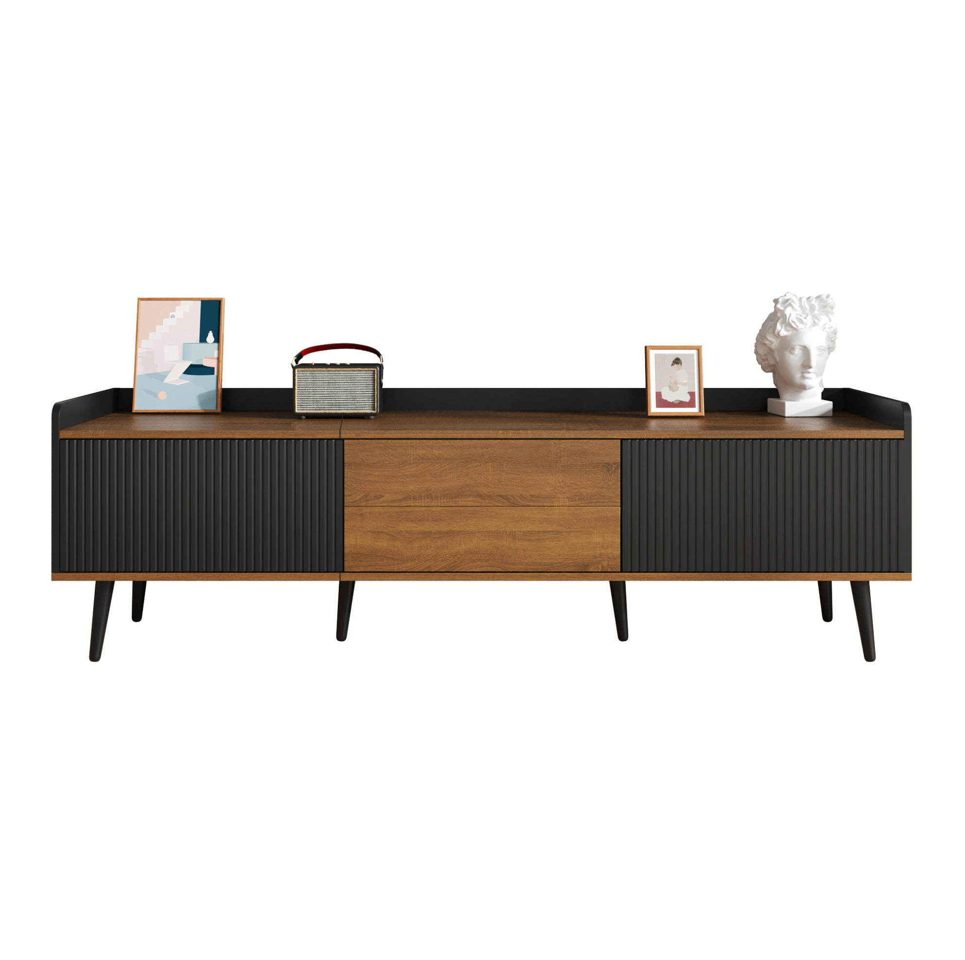 LOWBOARD 160/39/49,5 cm aus MDF und Spanplatte mit 3 Türen Schwarz/Natur - Schwarz, Holzwerkstoff (160/49.5/39cm) - Modenvie