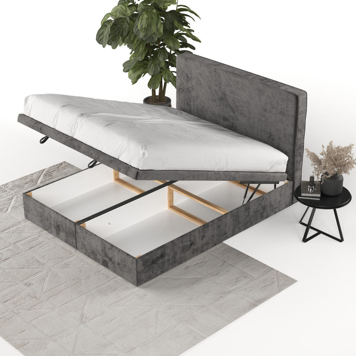 POLSTERBETT Hush mit Stauraum 180/200 cm Stahl im Lotta Stoff - Schwarz/Graphitfarben, Holz/Holzwerkstoff (180/200cm) - AltaBeds