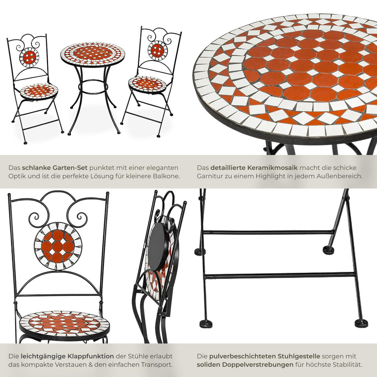 MOSAIK-GARTENGARNITUR Neapel, filigranes Design, braun - Braun, Naturmaterialien/Keramik - tectake