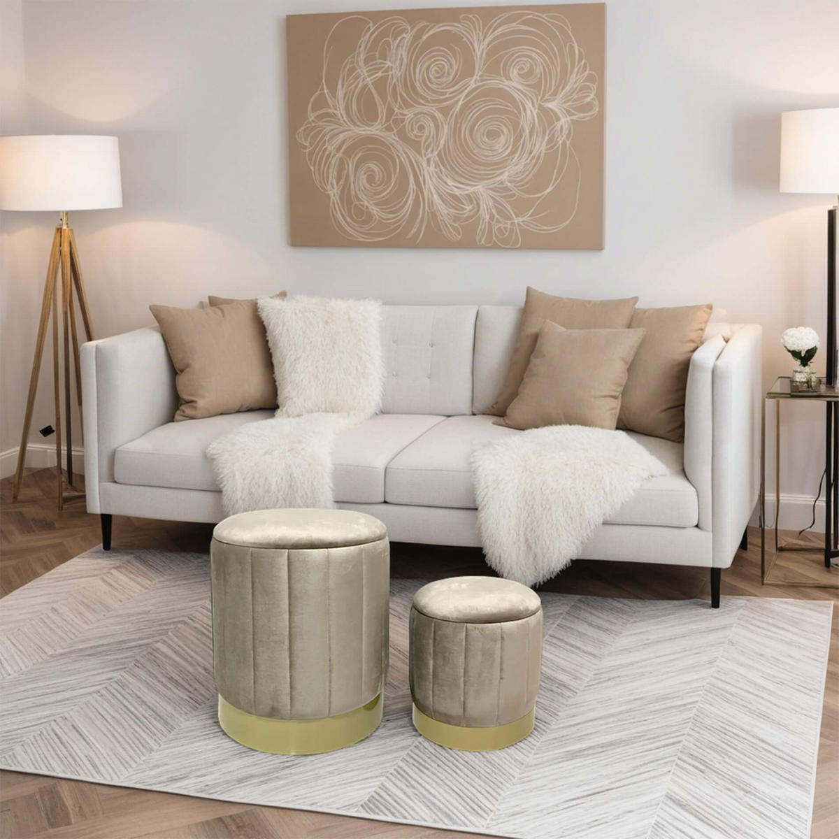 FUSSHOCKER 2er Set Beige 35/35/44 cm - Beige, Textil (35/44/35cm) - Mobili Rebecca