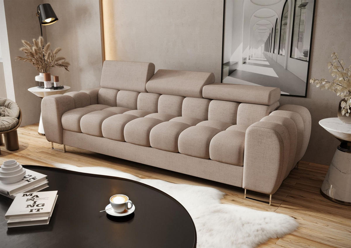 SOFA 3-sitzer Bastien In Stoff Moly - Beige, Holzwerkstoff/Textil (265/95/97cm) - Fun Möbel