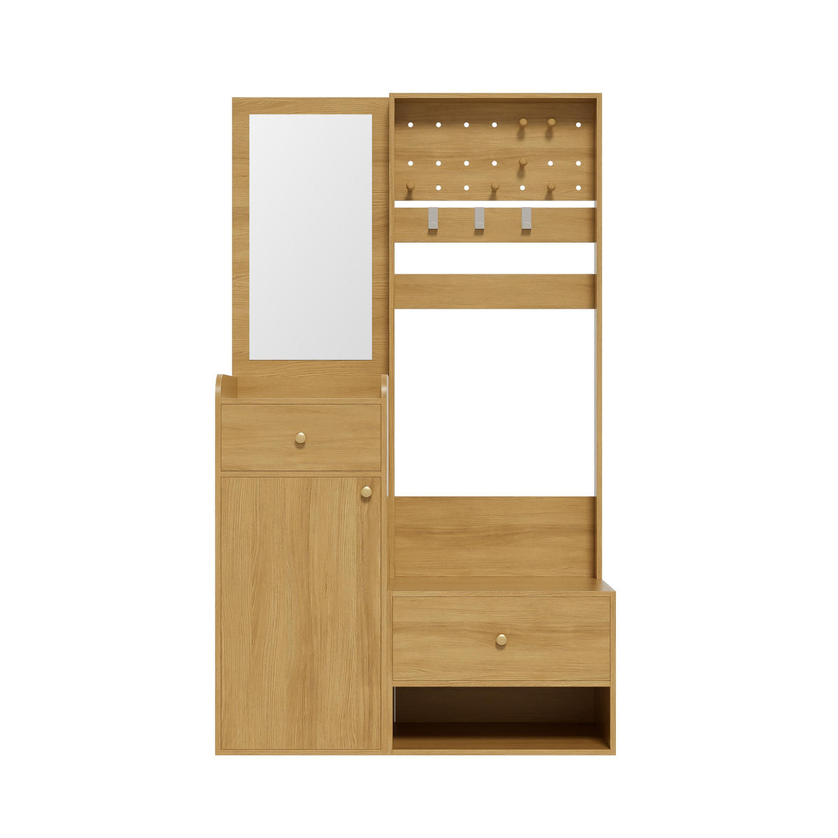 DIELENGARDEROBE mit Spiegel und Stauraum 105/38/180 cm in Holzfarben - Naturfarben, Holzwerkstoff (38/180/105cm) - BEAOK