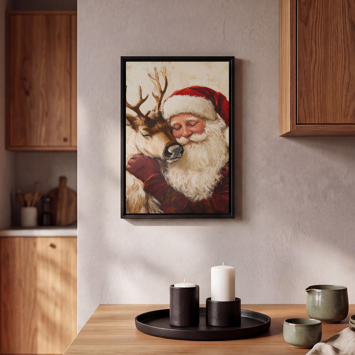 LEINWAND Bilder mit Rahmen - Weihnachtsmann - Rentier - Weihnachten - 20x30 - Rotbraun, Textil (20/30cm) - MuchoWow
