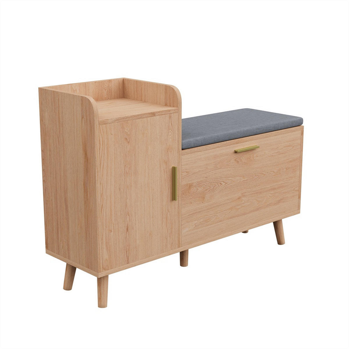 SCHUHBANK mit Sitzkissen und Kippfach - Mehrzweck-Schuhschrank mit Tür und offenem Ablagefach - Natur und Dunkelgrau - Eichefarben, Holzwerkstoff (30/69.5/100cm) - DELFA