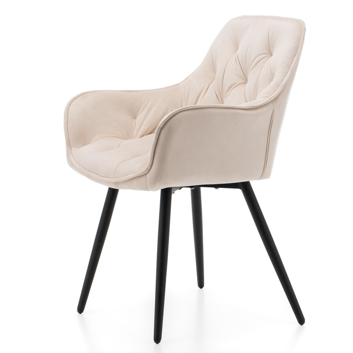 STUHL SIENA gepolstert mit Steppung - beige schwarze Beine - Samt Velours - Ecru/Beige, Textil/Metall (58/87/61cm) - NEW HOME