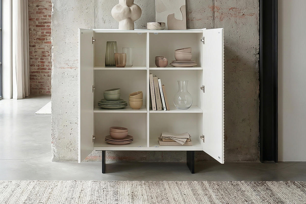 HIGHBOARD LYNN Weiß Holz - Schwarz/Weiß, Holzwerkstoff/Metall (100/120/40cm) - KAWOLA