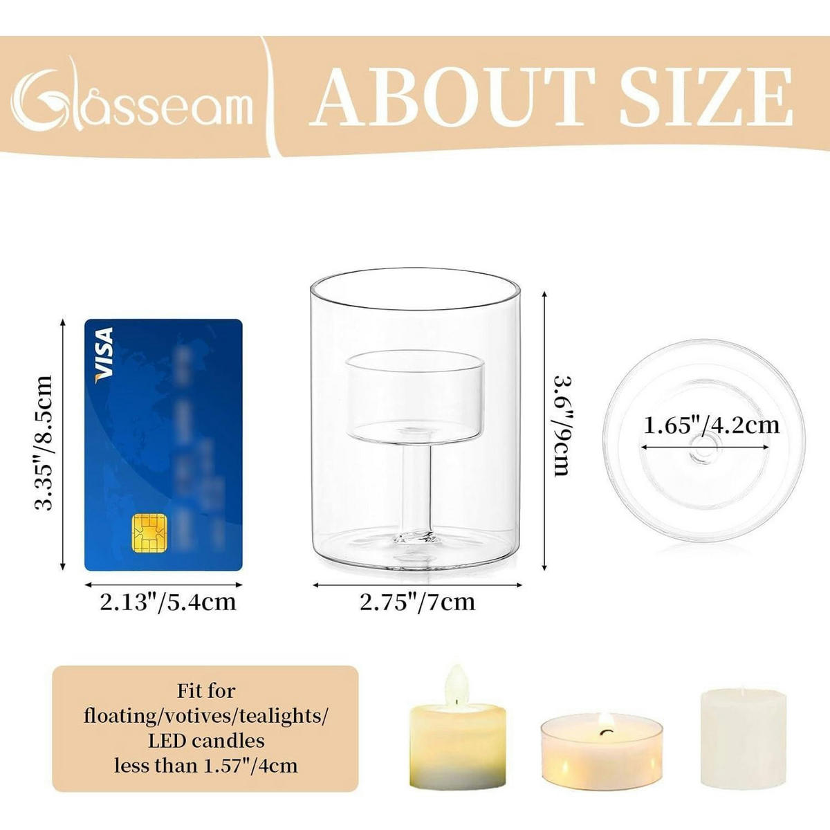 TEELICHTHALTER 6er Set Glas Zylinder für Votivkerzen 8 x 7 cm - Transparent, Glas (7cm)