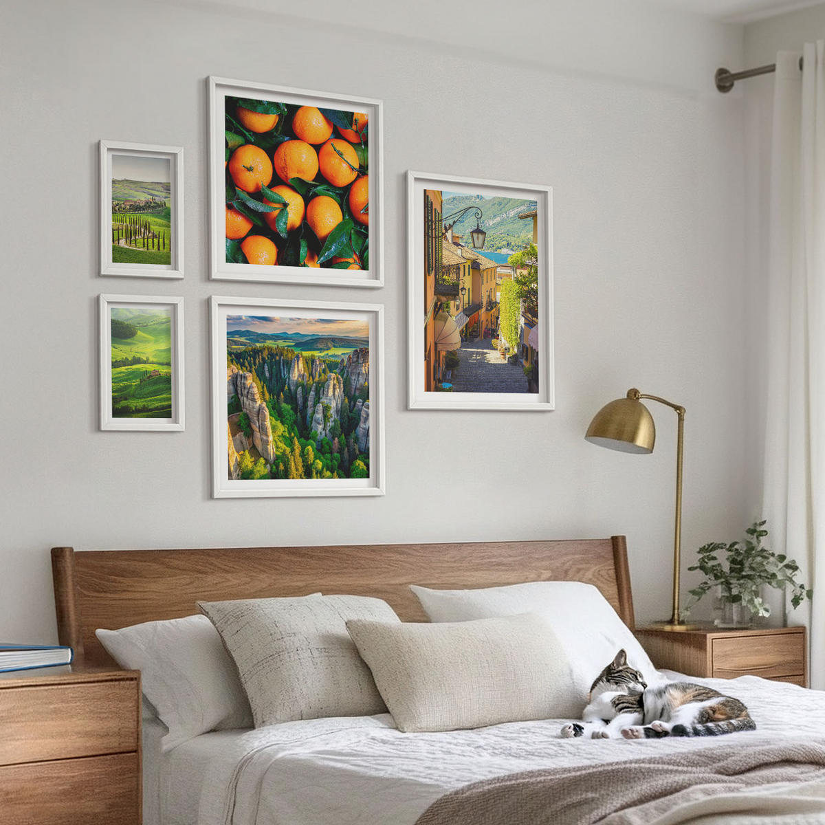 WANDBILDER 5er-Set - 50x50 cm & 20x30 cm & 40x60 cm Weißer Rahmen - Italienische Landschaft Orangen Natur - Weiß, Kunststoff (40/60cm) - ArtPrintCave