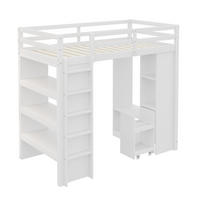 HOCHBETT 90/200 cm DE-01422, in Weiß, mit Regalen, Kleiderbügeln und Organisationswagen - Weiß, Holz (90/200cm) - ComfortXL