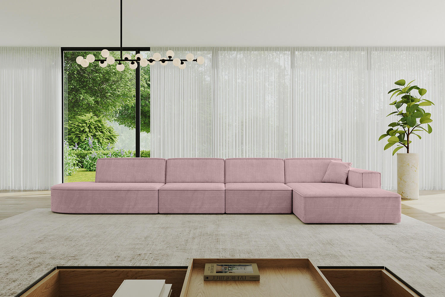 ECKSOFA Ottomane Rechts IREA-L3-v4 - 413x171x79 cm Rosa - Rosa, Holzwerkstoff/Textil (171/413cm) - ALTDECOR