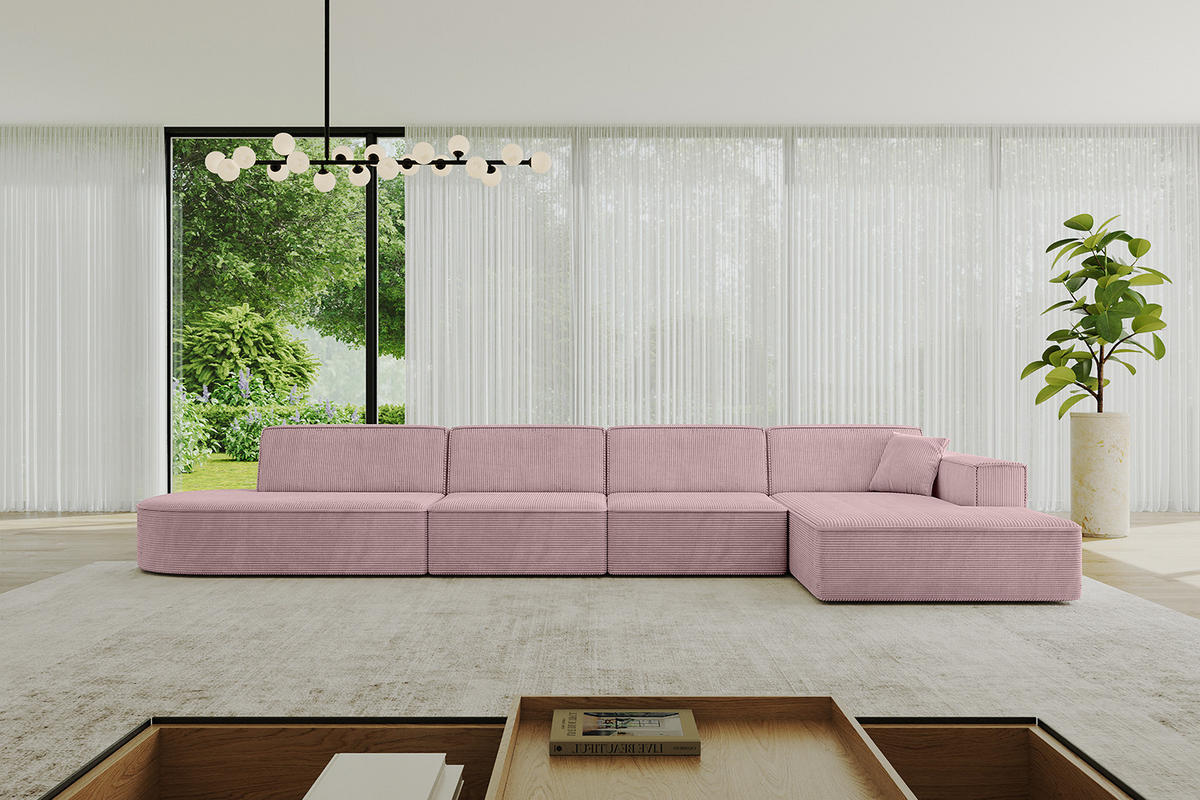 ECKSOFA Ottomane Rechts IREA-L3-v4 - 413x171x79 cm Rosa - Rosa, Holzwerkstoff/Textil (171/413cm) - ALTDECOR