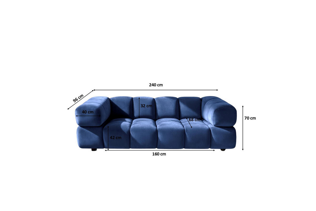 SOFA 3-Sitzer, Couch, Veloursstoff Bluvel, Tintenblau, Averro - Blau, Holz (240/70/96cm) - Kaiser Möbel