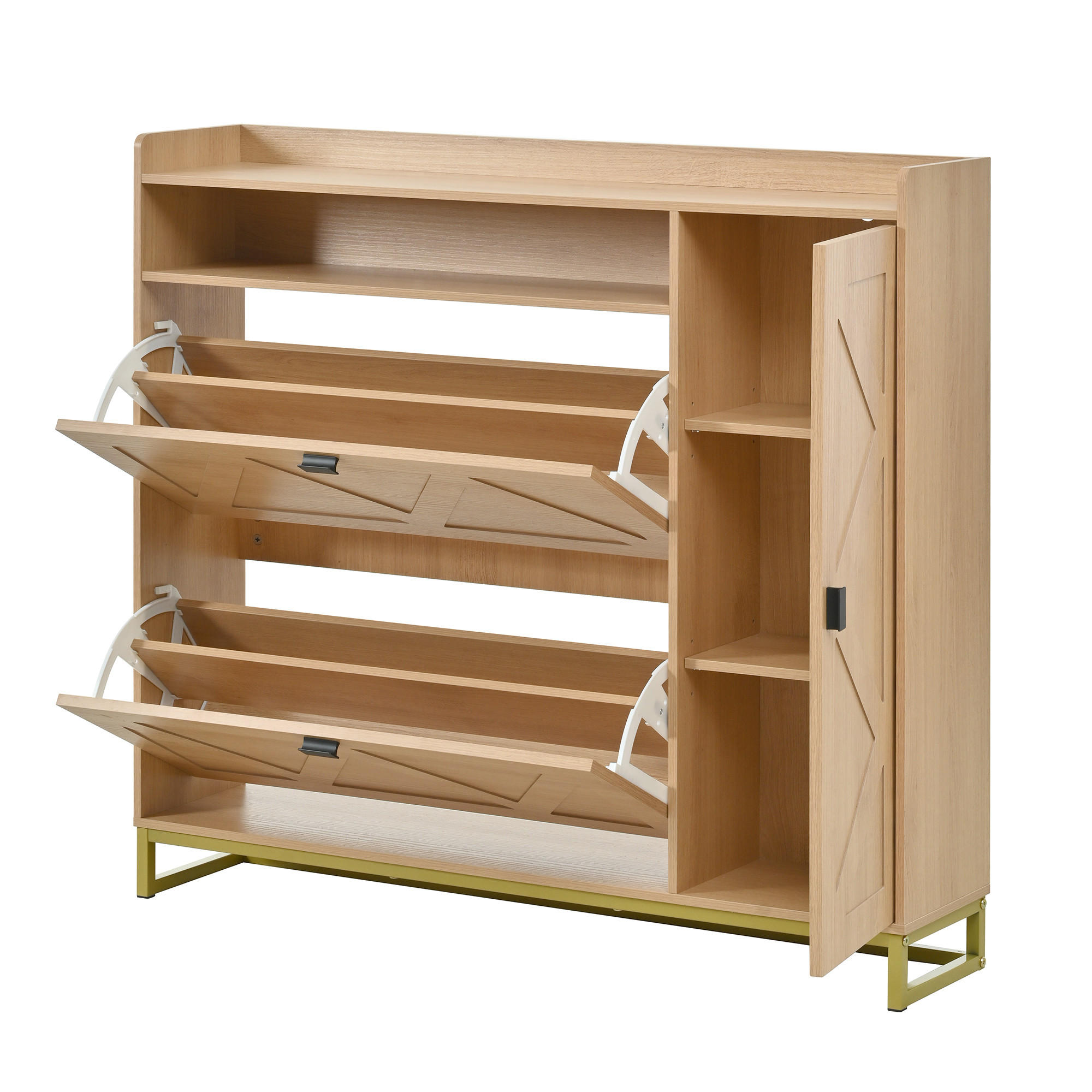 SCHUHSCHRANK aus MDF 110x24x100cm in Natur mit Soft-Close - Naturfarben, Holzwerkstoff (110/100/24cm) - Modfu