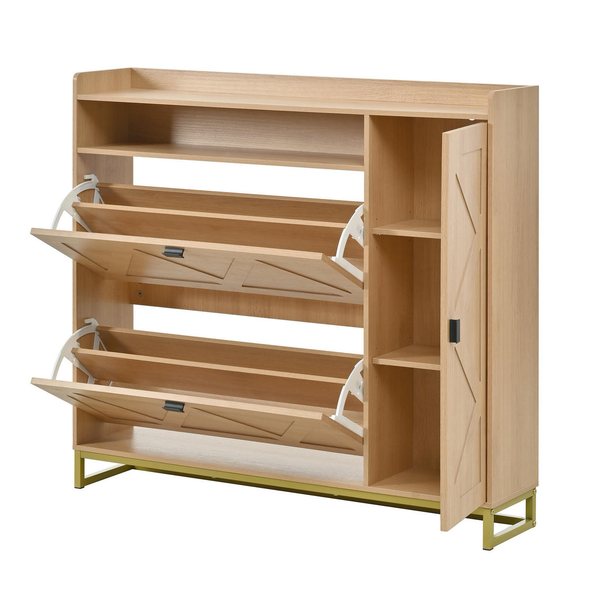 SCHUHSCHRANK aus MDF 110x24x100cm in Natur mit Soft-Close - Naturfarben, Holzwerkstoff (110/100/24cm) - Modfu