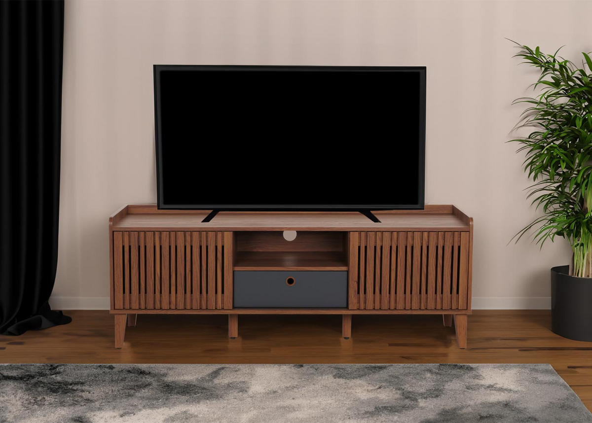 TV-RACK Walnuss Dekor - Walnussfarben, Holz (150/56/40cm) - MCW