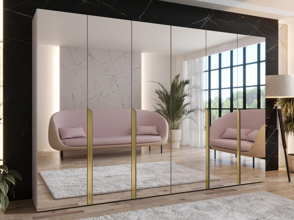 DREHTÜRENSCHRANK Mila III 300 - Kaschmir/Goldfarben, Holzwerkstoff/Kunststoff (300/202/52cm) - MIRJAN24