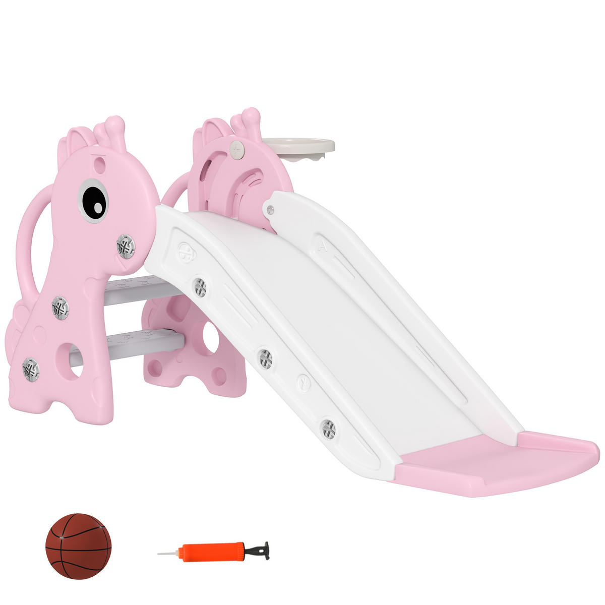 KINDERRUTSCHE DE-17980 3-in-1 mit Korb, Kletternetz & Ball Rosa - Pink, Kunststoff (51.5/52/106cm) - ComfortXL