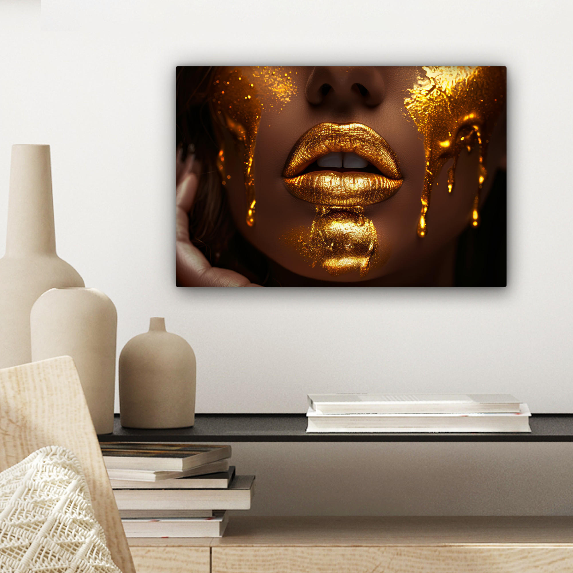 LEINWANDBILD Frau - Gold - Luxus - Porträt 30x20 cm - Goldfarben, Textil (30/20cm) - MuchoWow