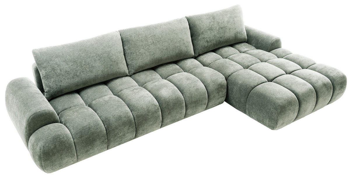 ECKSOFA 340 cm Valerio II, Schlaffunktion, Bettkasten, Rechts, Hellgrau - Hellgrau, Holz (177/340cm) - Emporius