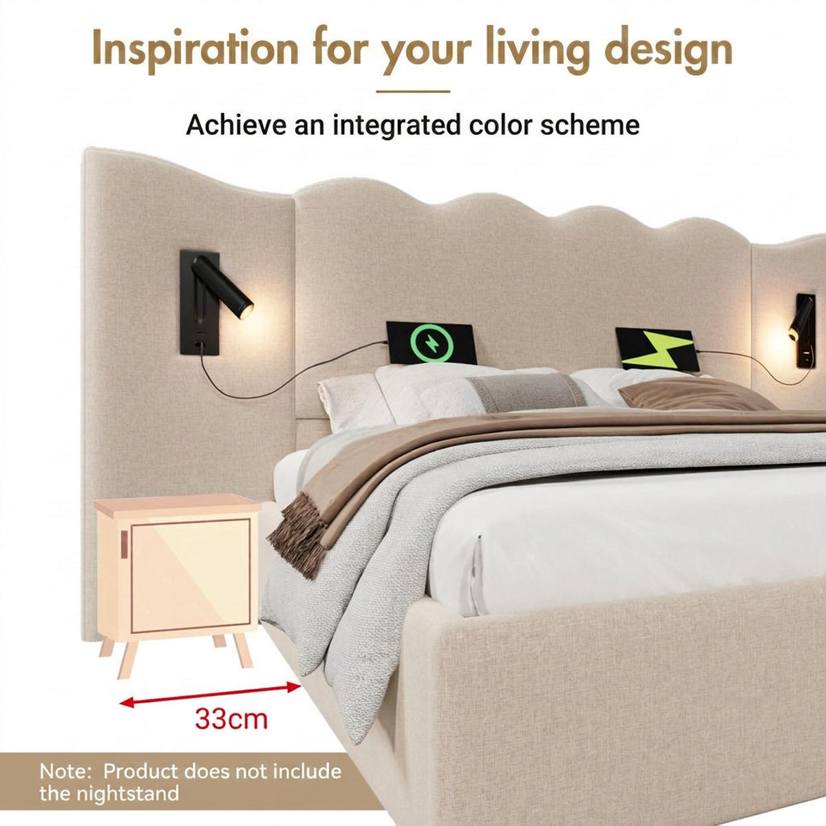 POLSTERBETT 160/200 cm Beige mit Leselampe und USB Type-C Ladefunktion - Beige, Textil (160/200cm) - Oxeza